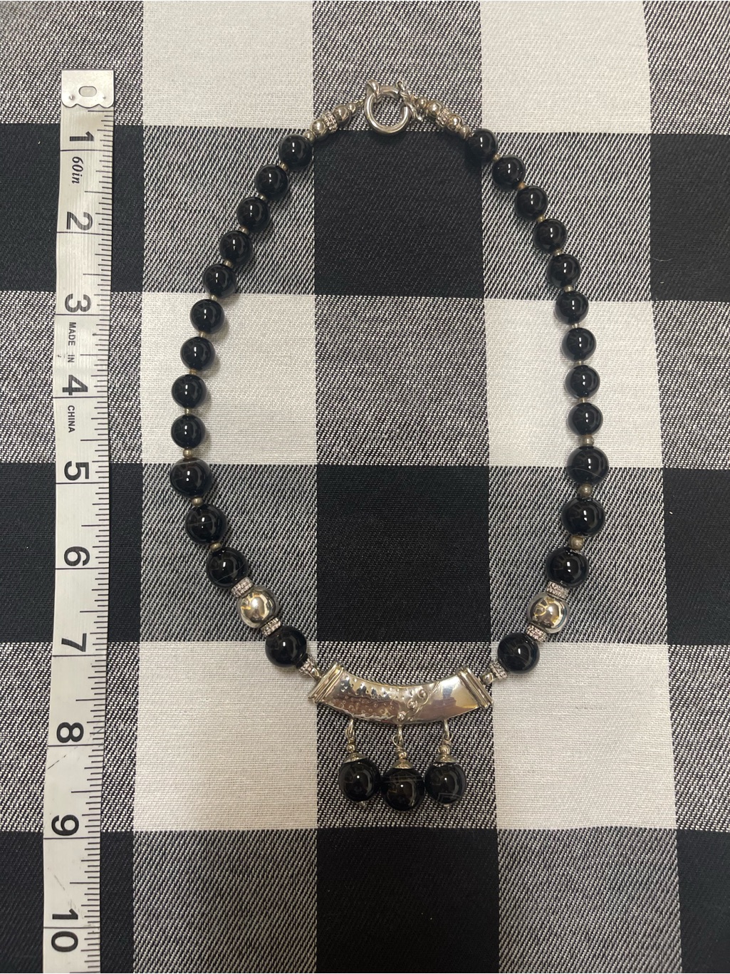 Artisan 925 Silver Large Black Onyx Statement Necklace